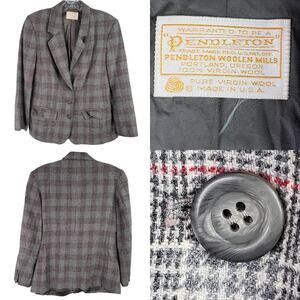 Pendleton Blazer Jacket Womens Size 6 Tweed Black Wool Button Lined Vintage